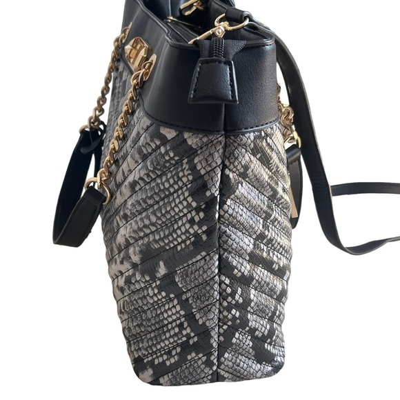 Aldo Snake Print Vegan Leather Satchel Tote Chain Handles Crossbody Strap Animal - Picture 9 of 12